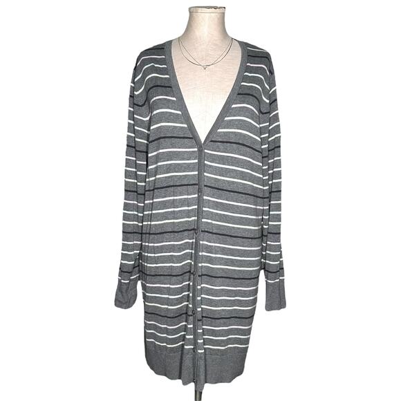 TORRID Boyfriend Cardigan Sweater Longline Button Up Lagenlook Striped Gray 2X - Picture 4 of 12